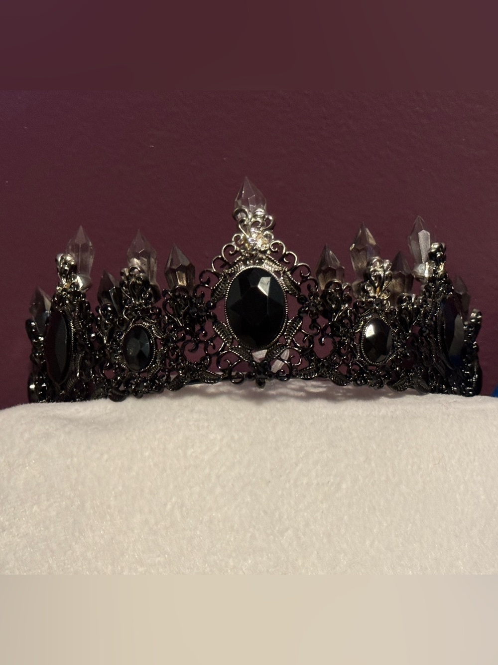 Gothic Black Crystal Tiara Crown for Women